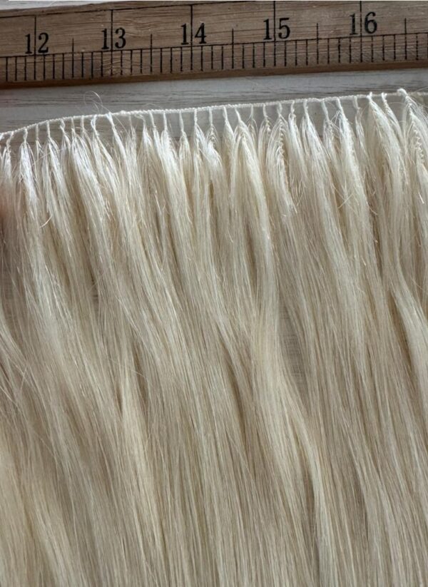 20" Feather Weft Hair,100 grams, 125 srands,100% Human Remy Hair Extensions #60 White Blonde (Slightly Golden) - Image 7