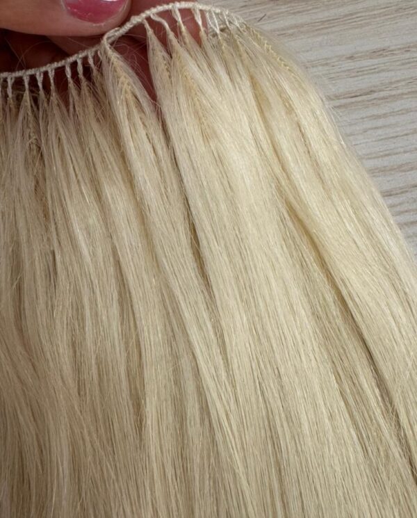 20" Feather Weft Hair,100 grams, 125 srands,100% Human Remy Hair Extensions #60 White Blonde (Slightly Golden) - Image 9