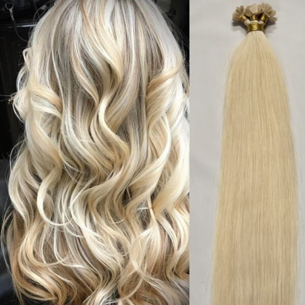 20″ 100 grams,150 strands ,100% Human V-Light Bonded Hair Extensions #60 White Blonde (Slightly Golden) - Image 2