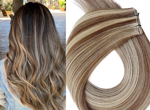 18″, 22″ Genius Wefts, 50g,100% Human Remy Highlighted Hair Extensions #4/613 Dark Brown Mixed With Platinum Blonde - Image 2