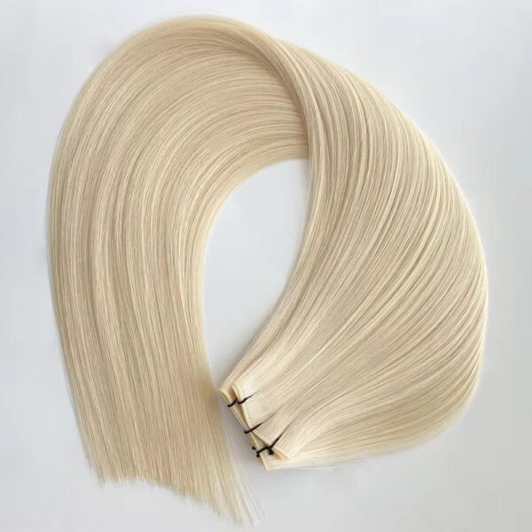 18″, 22″ Genius Wefts, 50g,100% Human Remy Hair Extensions #1001 Icy White Platinum Blonde - Image 3