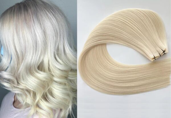 18″, 22″ Genius Wefts, 50g,100% Human Remy Hair Extensions #1001 Icy White Platinum Blonde - Image 2