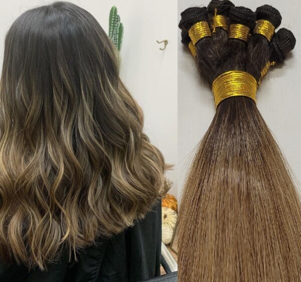 20" Rooted Hand-Tied Weft Hair, 100 grams,100% Human Remy Ombre Balayage Hair Extensions #T2-4/6 - Image 2