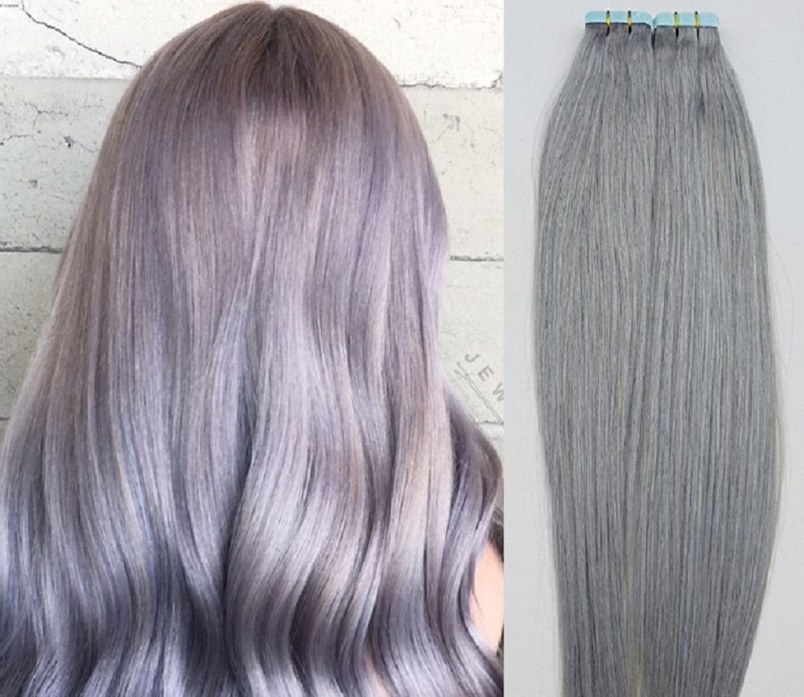 18" 100grs, 40pcs, 100% Human Tape In Hair Extensions # Sterling Silver - Image 2