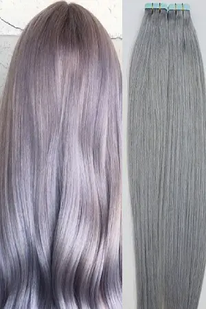 18" 100grs, 40pcs, 100% Human Tape In Hair Extensions # Sterling Silver