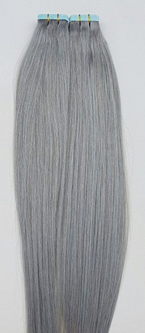 18" 100grs, 40pcs, 100% Human Tape In Hair Extensions # Sterling Silver - Image 3