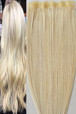 20″ Ribbon Flat Weft Hair Weave, Sew In,110 grams,100% Human Remy Hair Extensions #60 White Blonde (Slightly Golden)