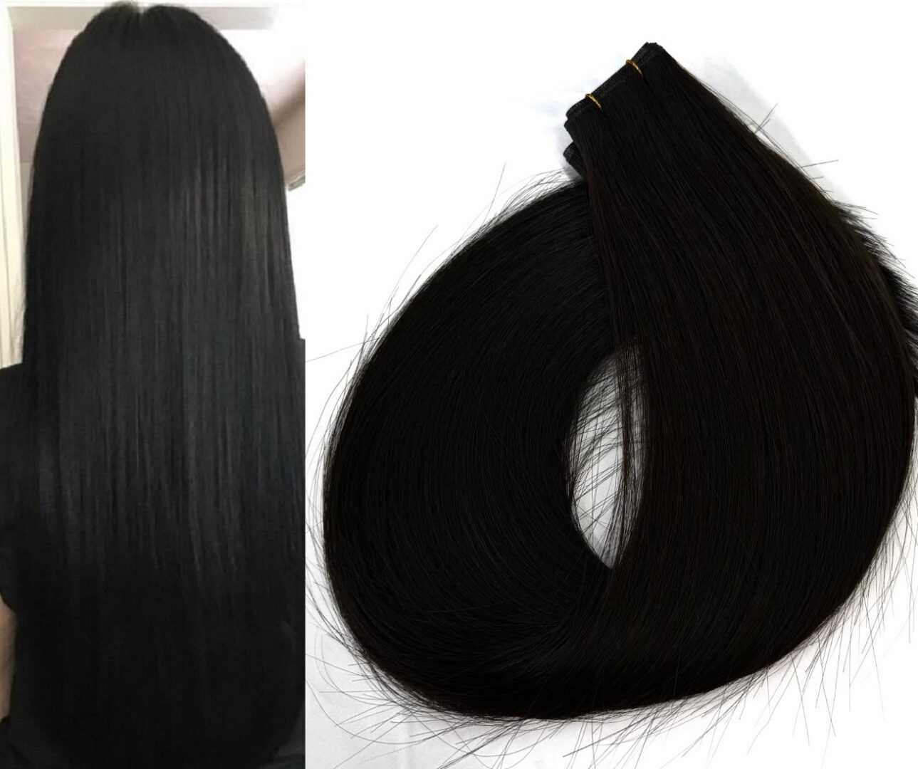 18″, 22″ Genius Wefts, 50g,100% Human Remy Hair Extensions #1 Jet Black - Image 2