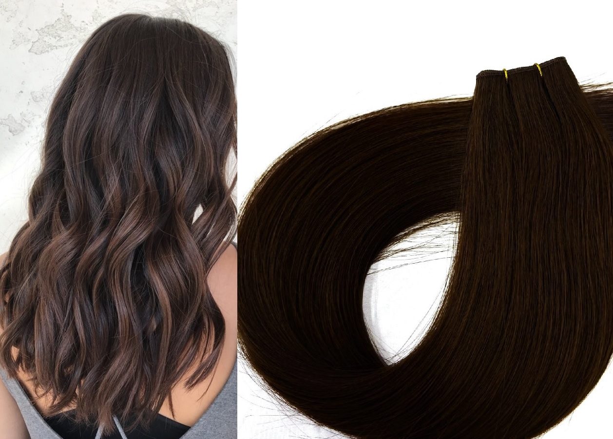 18″, 22″ Genius Wefts, 50g,100% Human Remy Hair Extensions #2 Darkest Brown - Image 2